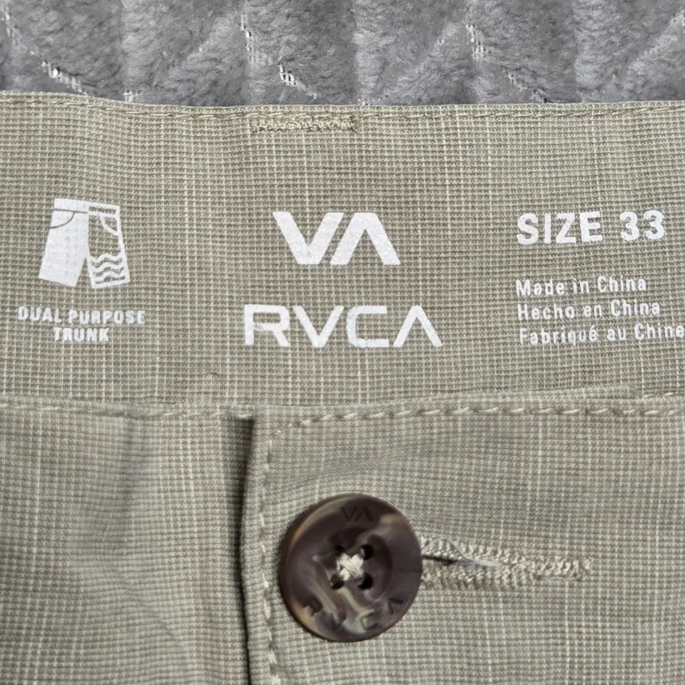 RVCA Mens Size 33 Khaki Hybrid Dual Purpose Trunks Walk shorts Tan Stretch